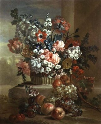 Natureza morta de um cesto de flores e frutos (par de 81024) de Pieter Casteels