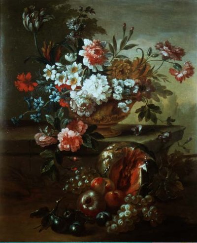 Natureza morta de flores numa urna com frutos (par de 81023) de Pieter Casteels