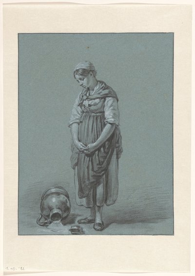 Menina de pé junto a um jarro de leite virado ao contrário de Pieter Christoffel Wonder