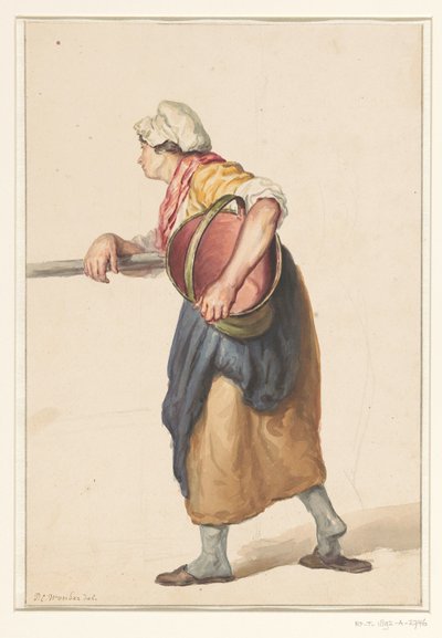 Mulher em pé com um balde debaixo do braço de Pieter Christoffel Wonder