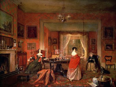 Três senhoras no interior de uma sala de estar de Pieter Christoffel Wonder