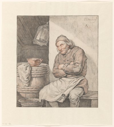 Homem sentado, adormecido de Pieter Christoffel Wonder