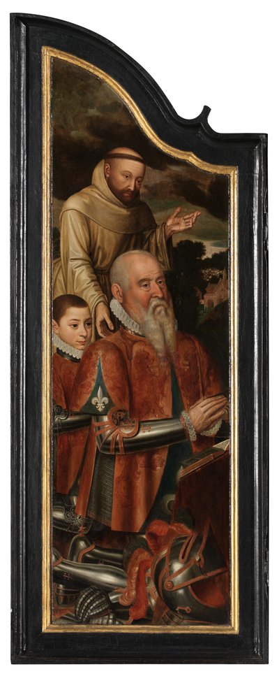 Painel esquerdo de Cristo na Cruz com a Virgem, São João e Maria Madalena (óleo no painel) de Pieter Claeissens