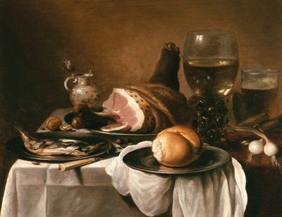 Ainda vida com presunto de Pieter Claesz