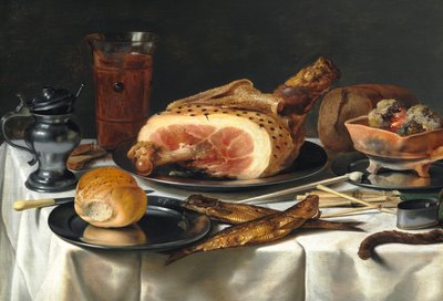 Ainda vida com presunto, 1625. de Pieter Claesz