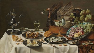 Natureza morta com uma torta de peru de Pieter Claesz