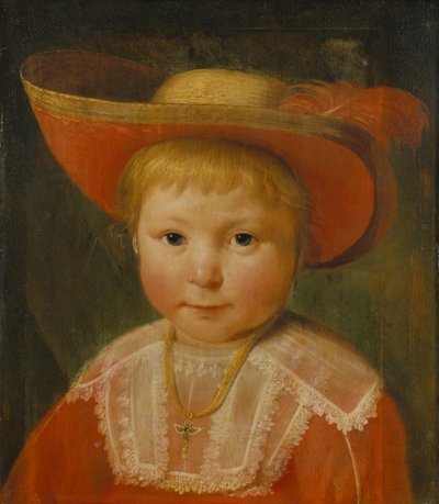 Retrato de uma criança com chapéu de palha forrado a vermelho, c.1635-40 (óleo sobre madeira de carvalho) de Pieter Claesz Soutman