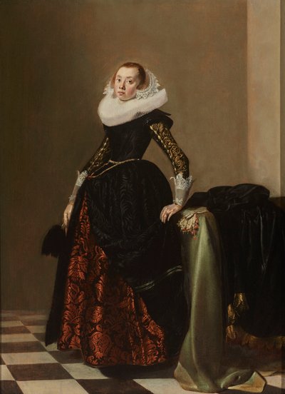 Retrato de uma Mulher Jovem Ricamente Vestida, c.1630 (óleo sobre painel) de Pieter Codde