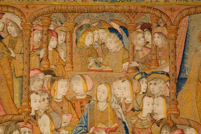 tapeçaria flamenga. Aviso. Detalhe, c.1502-04 (ouro, prata, seda e lã) de Pieter Coecke van Aelst
