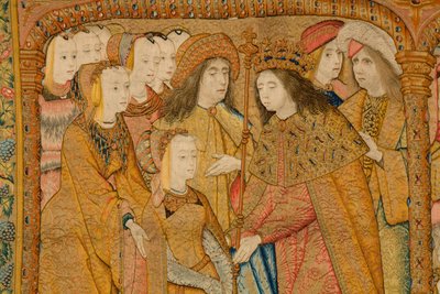 Tapeçaria flamenga. Anunciação. Detalhe, c.1502-04 (ouro, prata, seda e lã) de Pieter Coecke van Aelst