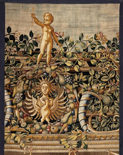 Vertumnus e Pomona: Vertumnus transformado em pescador, c.1550 (ouro, lã e seda) de Pieter Coecke van Aelst