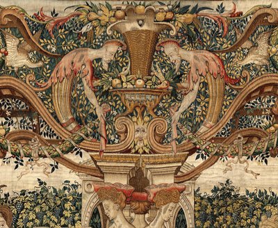 Vertumnus e Pomona: Vertumnus transformado em poda, c.1550 (ouro, lã e seda) de Pieter Coecke van Aelst