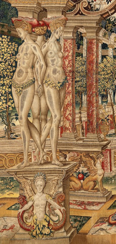 Vertumnus e Pomona: Vertumnus transformado em poda. ca. 1550 (tapeçaria) de Pieter Coecke van Aelst