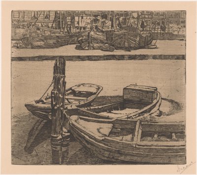 Navios no Damrak em Amsterdã de Pieter Dupont (signed by artist)