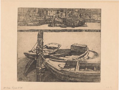 Navios no Damrak em Amesterdão de Pieter Dupont (signed by artist)