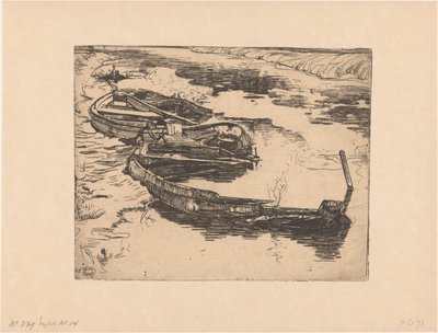Três barcos a remos afundados numa vala de Pieter Dupont