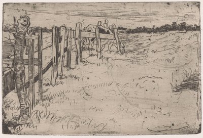 Vaca pastando por uma cerca em um prado de Pieter Dupont