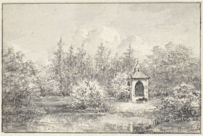 Vista no parque Leiduin, com casa de campo entre as árvores de Pieter Ernst Hendrik Praetorius