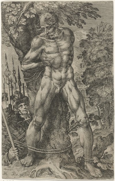 Achior amarrado a uma árvore de Pieter Feddes van Harlingen