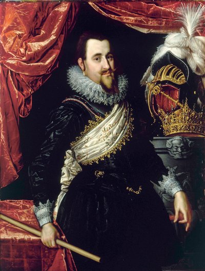 Retrato de Christian IV, rei da Dinamarca (1577-1648). Pintura de Pieter Isaacsz (1569-1625) por volta de 1615. Castelo de Frederiksborg. Dinamarca. de Pieter Fransz. Isaacsz.