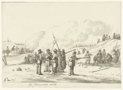 Acampamento de cidadãos nas dunas da Holanda do Norte, 19 de Janeiro de 1814 de Pieter Gerardus van Os (signed by artist)