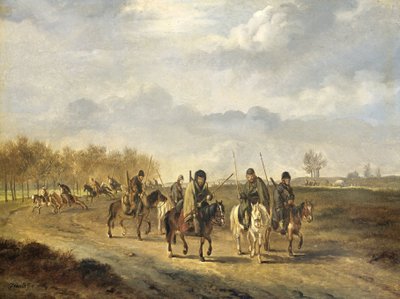 Cossacos numa estrada rural perto de Bergen, no norte da Holanda, 1813 de Pieter Gerardus van Os