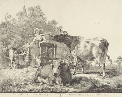Vacas e leiteira De Hollandsche Melk-koeijen/ Les vaches â lait hollandaises (título no objeto) de Pieter Gerardus van Os