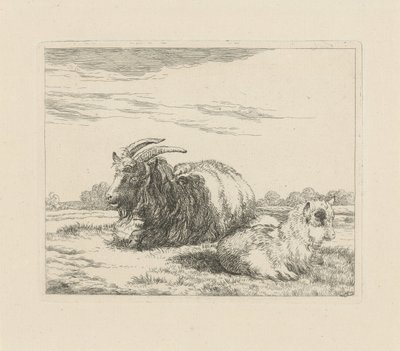 Cabra reclinada e cabrito Ovelhas e cabras (título da série) de Pieter Gerardus van Os