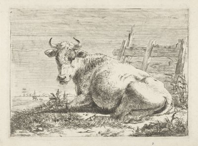 Vaca deitada perto de uma cerca
Vacas (título da série) de Pieter Gerardus van Os