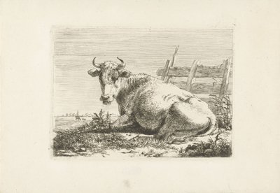 Vaca deitada perto de uma cerca
Vacas (título da série) de Pieter Gerardus van Os