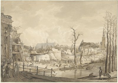 Ruínas no lado norte do Steenschuur após a catástrofe da pólvora em Leiden, 12 de Janeiro de 1807 de Pieter Gerardus van Os