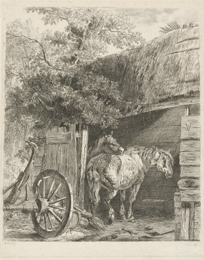 Dois cavalos em um celeiro de Pieter Gerardus van Os