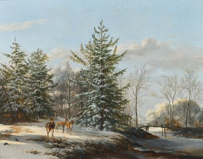 Paisagem de inverno com gamo de Pieter Gerardus van Os