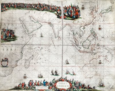 Mapa das Índias Orientais, c.1666 (gravura a cores) de Pieter Goos