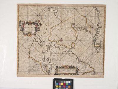 Novo mapa da costa mais a nordeste da América (gravura com coloração à mão em papel branco) de Pieter Goos