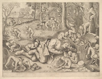 O mercador roubado por macacos, 1562 de Pieter Heyden van der