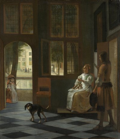 Uma Mulher a Dirigir um Jovem com uma Carta, 1670 de Pieter Hooch de