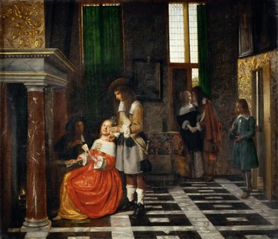 Jogadores de cartas em um interior opulento de Pieter Hooch de
