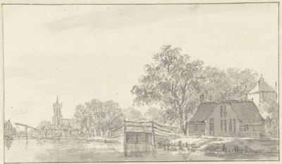 Vista da vila com rio de Pieter Jan van Liender