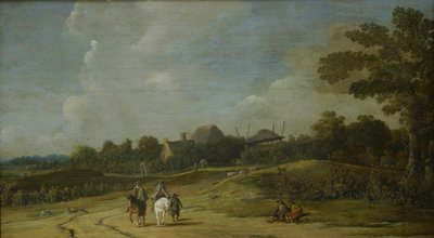 Paisagem com cavaleiros em uma estrada de areia de Pieter Jansz. Post