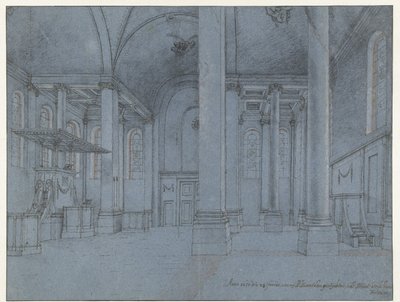 Vista do interior do Nieuwe Kerk, Haarlem, visto da extremidade leste do corredor norte, olhando para o oeste de Pieter Jansz Saenredam