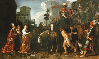 Jefté deu as boas-vindas a casa do campo de batalha por sua filha, de Pieter Lastman