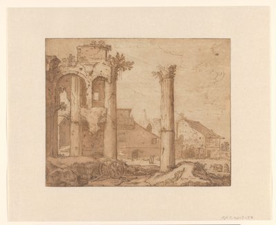 O Fórum de Nerva em Roma, visto do Templo de Minerva de Pieter Lastman