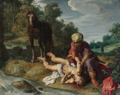 O bom samaritano que trata das feridas do viajante (Lucas 10,25-37) de Pieter Lastman