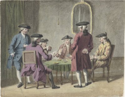 Homens a jogar cartas em interiores de Pieter Louw