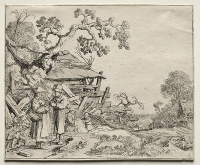 Paisagem com dois camponeses conversando de Pieter Molyn