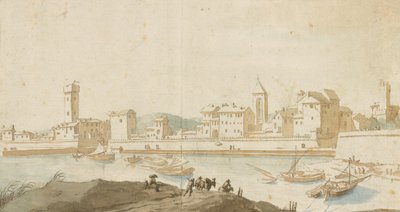 Vista de Civitavecchia com a muralha do porto de Pieter Moninckx