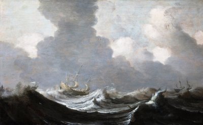 Quatro navios correndo diante de um vendaval, 1630 de Pieter Mulier the Elder