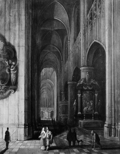 Interior de uma igreja gótica à noite, ca. 1660. de Pieter Neefs