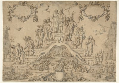 Escadaria da velhice com agricultores e camponesas de Pieter Nolpe (attributed to)